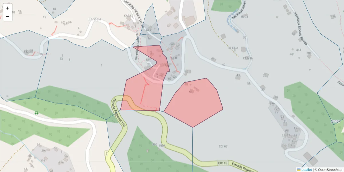 Mapa detalhado do código postal 9135-399 com limites, códigos postais vizinhos e agências dos correios