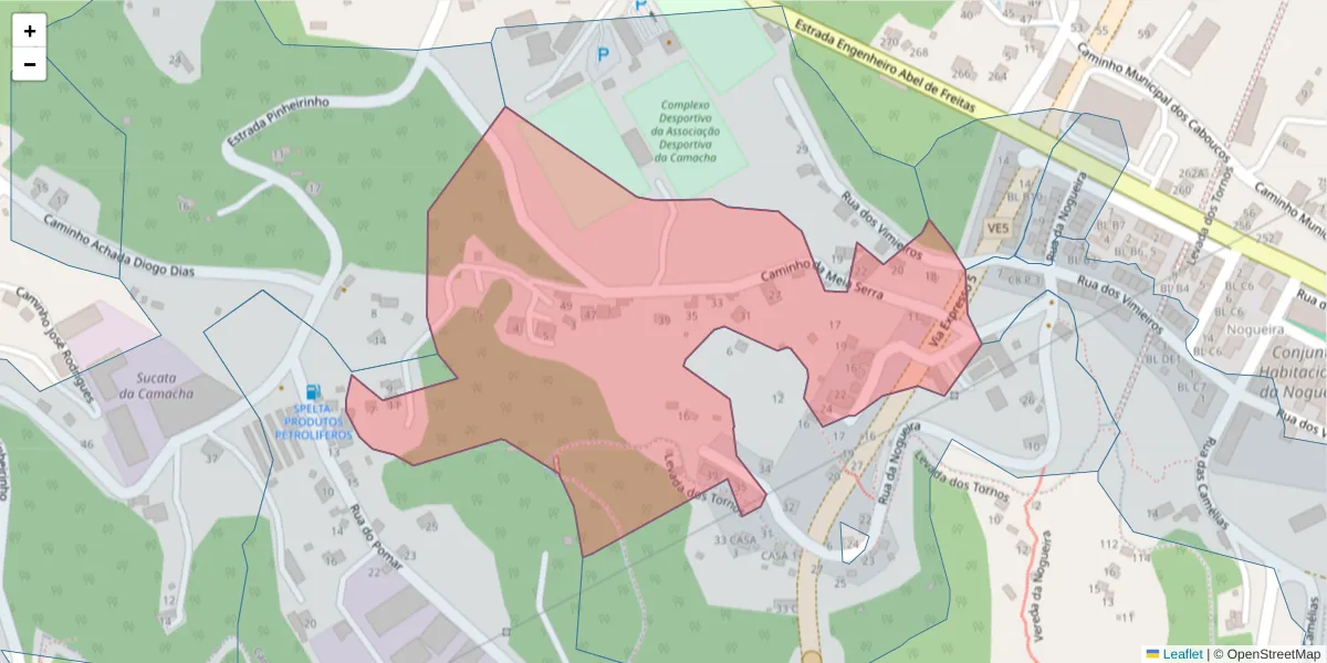 Mapa detalhado do código postal 9135-400 com limites, códigos postais vizinhos e agências dos correios