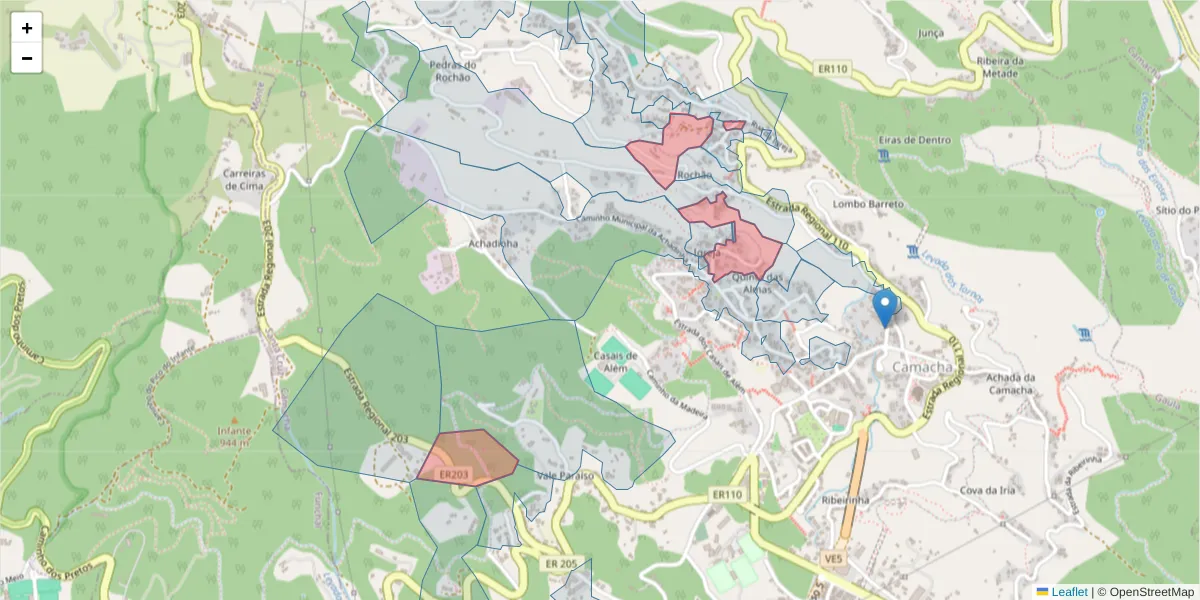Mapa detalhado do código postal 9135-428 com limites, códigos postais vizinhos e agências dos correios