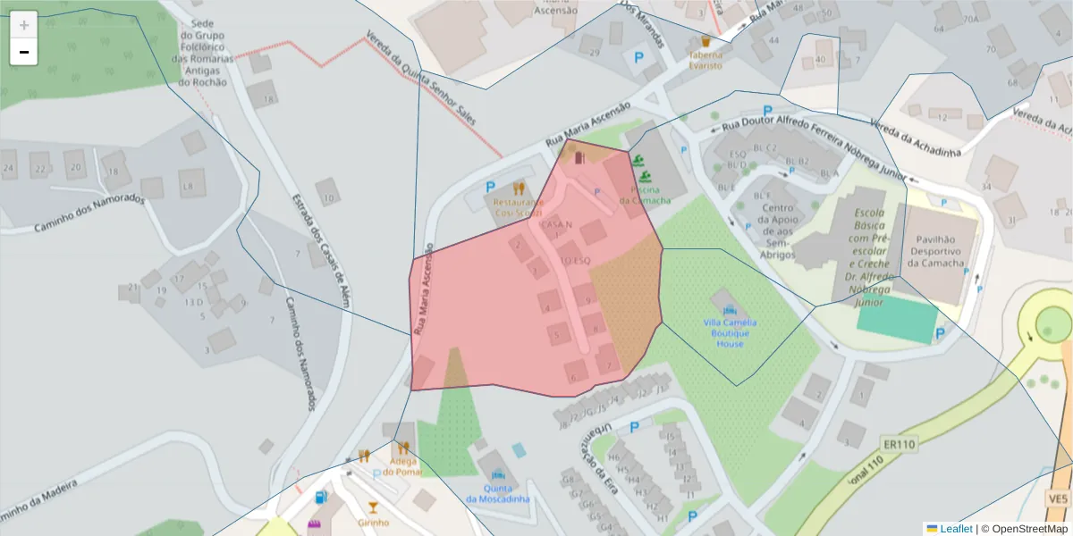 Mapa detalhado do código postal 9135-436 com limites, códigos postais vizinhos e agências dos correios