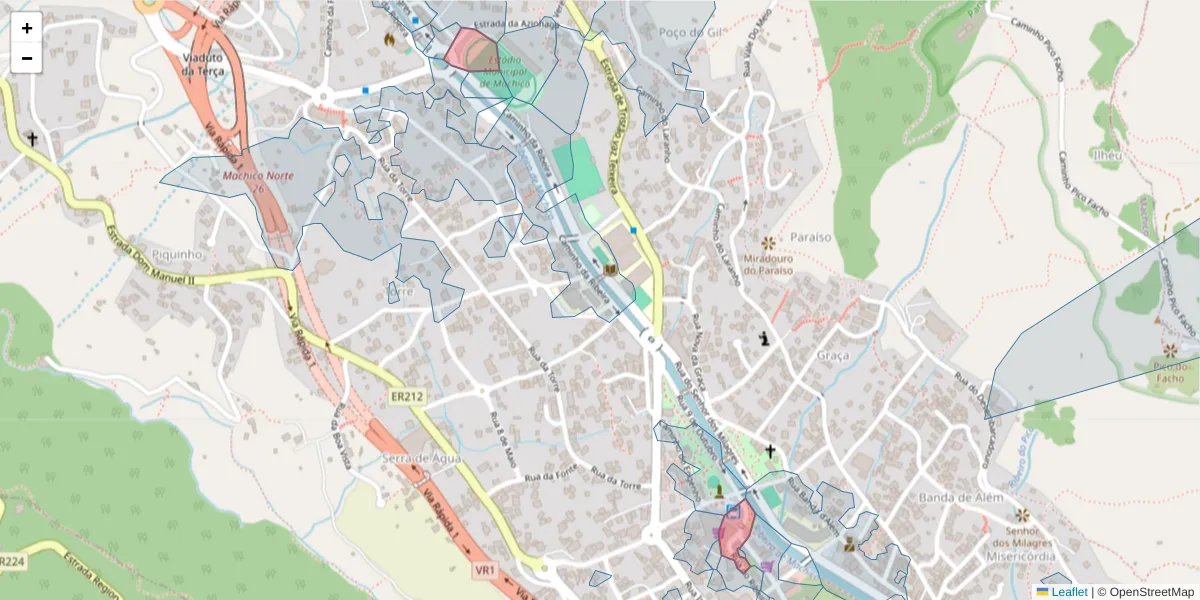 Mapa detalhado do código postal 9200-000 com limites, códigos postais vizinhos e agências dos correios