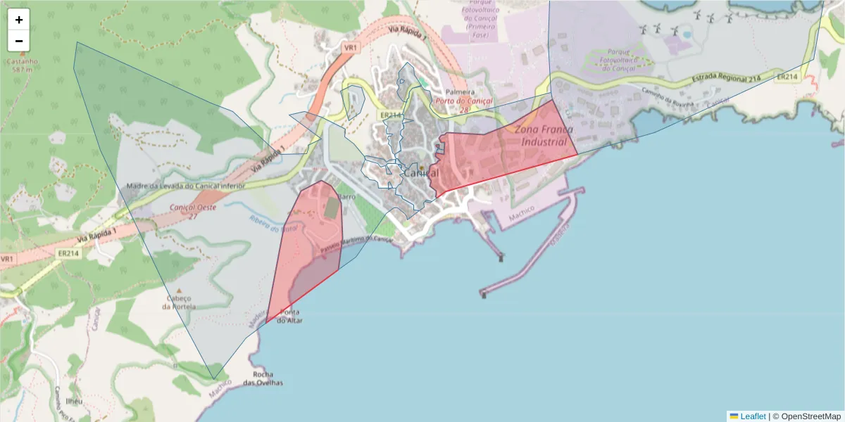 Mapa detalhado do código postal 9200-032 com limites, códigos postais vizinhos e agências dos correios
