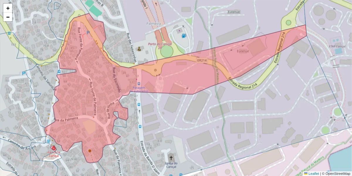 Mapa detalhado do código postal 9200-040 com limites, códigos postais vizinhos e agências dos correios