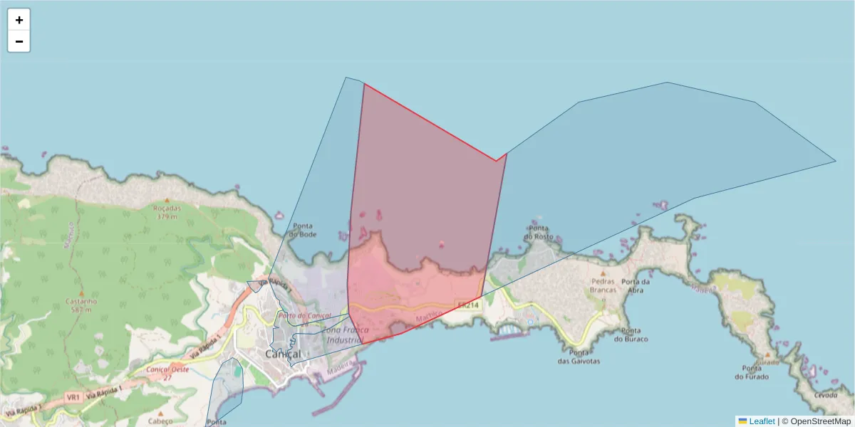 Mapa detalhado do código postal 9200-043 com limites, códigos postais vizinhos e agências dos correios