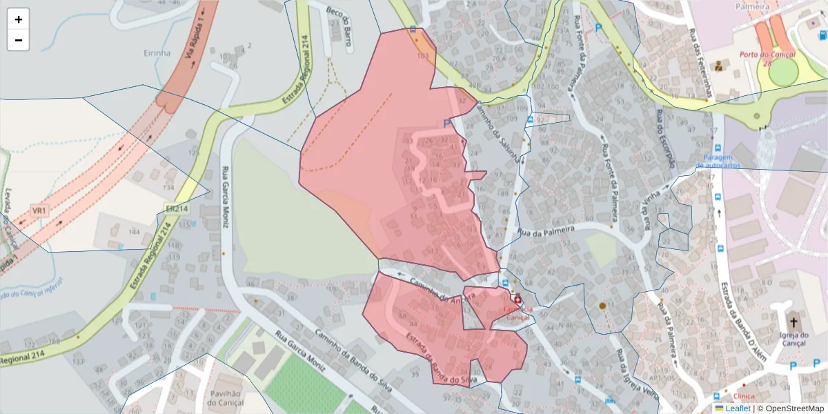 Mapa detalhado do código postal 9200-046 com limites, códigos postais vizinhos e agências dos correios