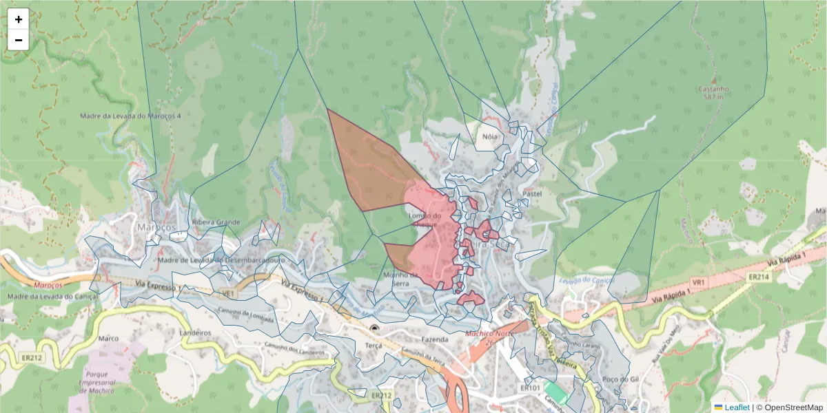 Mapa detalhado do código postal 9200-083 com limites, códigos postais vizinhos e agências dos correios