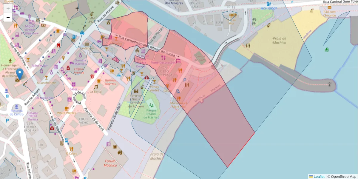 Mapa detalhado do código postal 9200-089 com limites, códigos postais vizinhos e agências dos correios