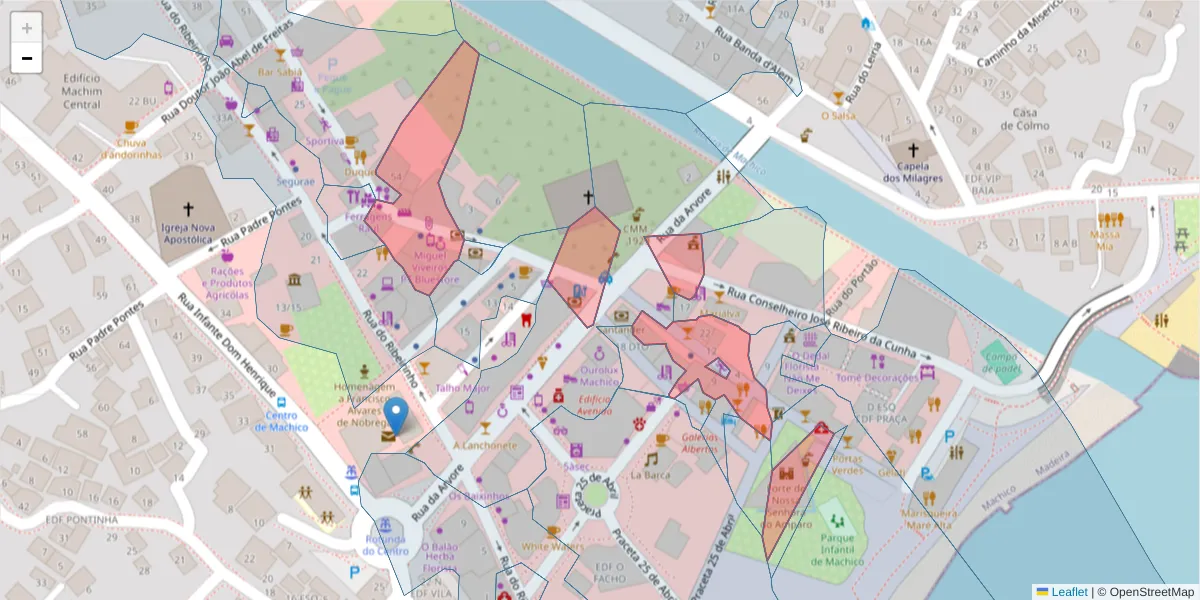 Mapa detalhado do código postal 9200-094 com limites, códigos postais vizinhos e agências dos correios