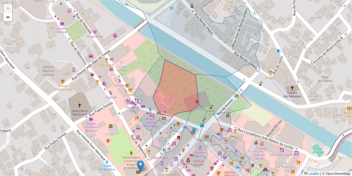 Mapa detalhado do código postal 9200-095 com limites, códigos postais vizinhos e agências dos correios