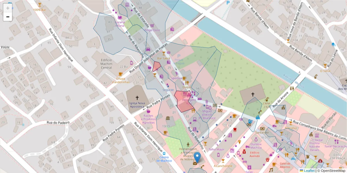 Mapa detalhado do código postal 9200-101 com limites, códigos postais vizinhos e agências dos correios