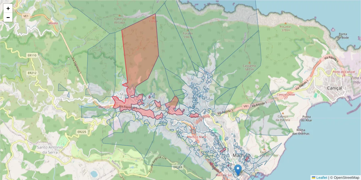 Mapa detalhado do código postal 9200-112 com limites, códigos postais vizinhos e agências dos correios