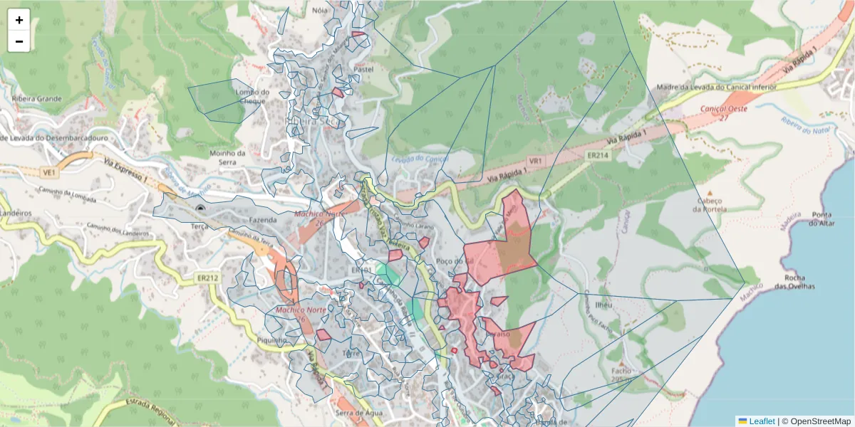 Mapa detalhado do código postal 9200-117 com limites, códigos postais vizinhos e agências dos correios