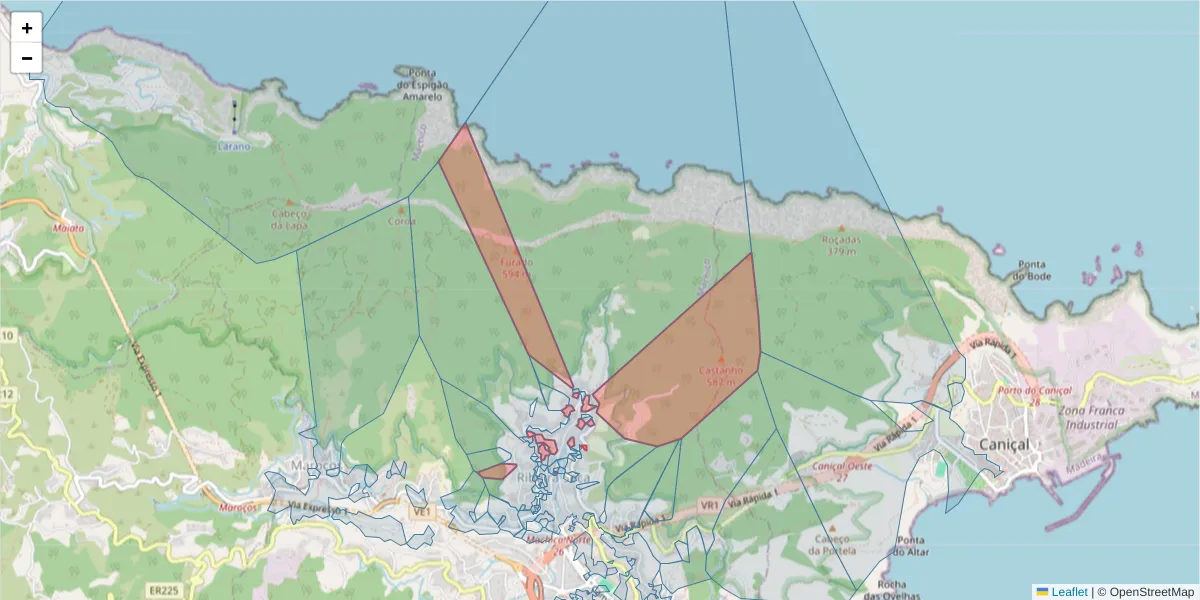 Mapa detalhado do código postal 9200-118 com limites, códigos postais vizinhos e agências dos correios