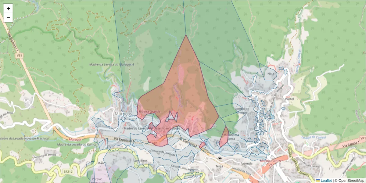 Mapa detalhado do código postal 9200-123 com limites, códigos postais vizinhos e agências dos correios