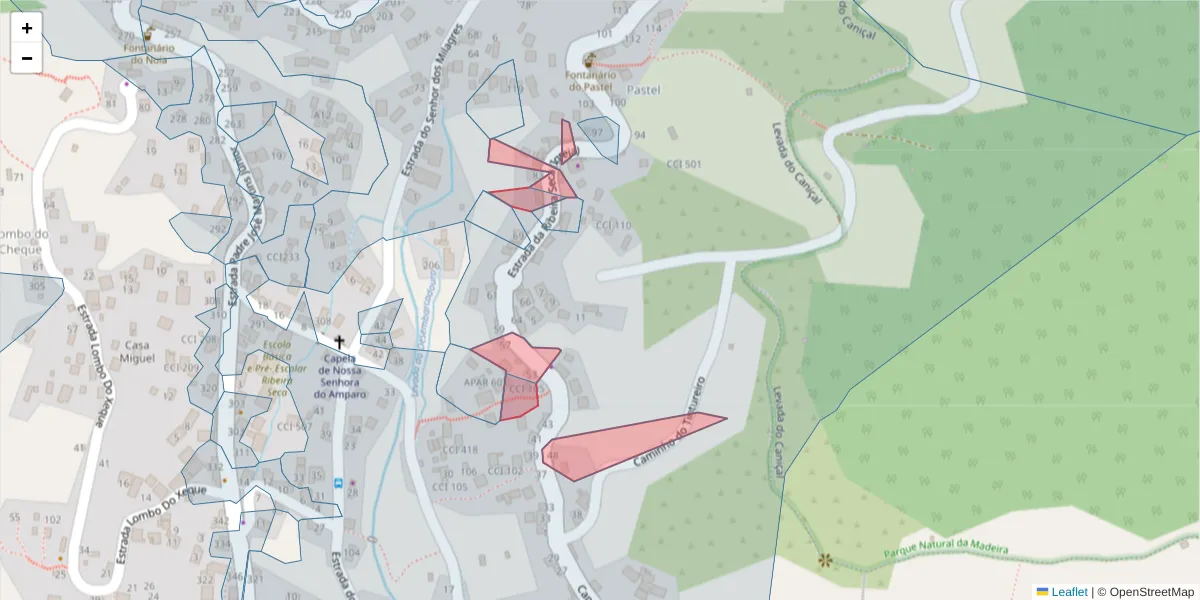 Mapa detalhado do código postal 9200-125 com limites, códigos postais vizinhos e agências dos correios