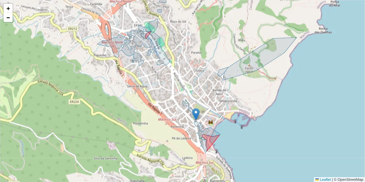 Mapa detalhado do código postal 9200-126 com limites, códigos postais vizinhos e agências dos correios