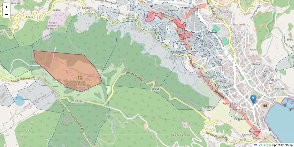Mapa detalhado do código postal 9200-128 com limites, códigos postais vizinhos e agências dos correios