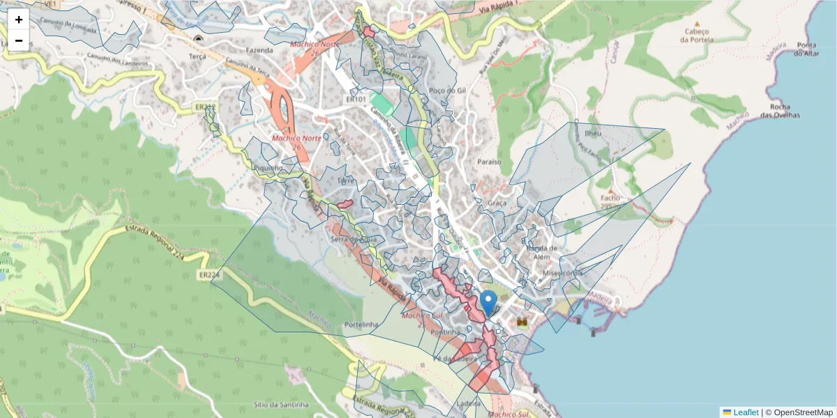 Mapa detalhado do código postal 9200-130 com limites, códigos postais vizinhos e agências dos correios