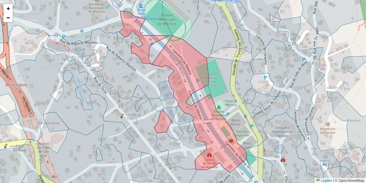Mapa detalhado do código postal 9200-133 com limites, códigos postais vizinhos e agências dos correios