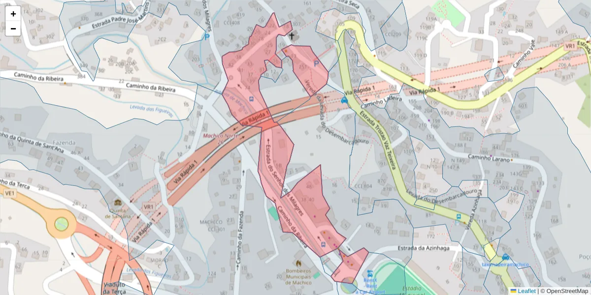 Mapa detalhado do código postal 9200-134 com limites, códigos postais vizinhos e agências dos correios
