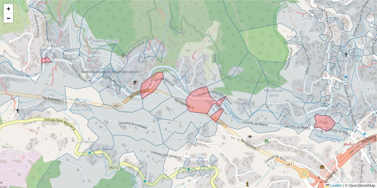 Mapa detalhado do código postal 9200-135 com limites, códigos postais vizinhos e agências dos correios