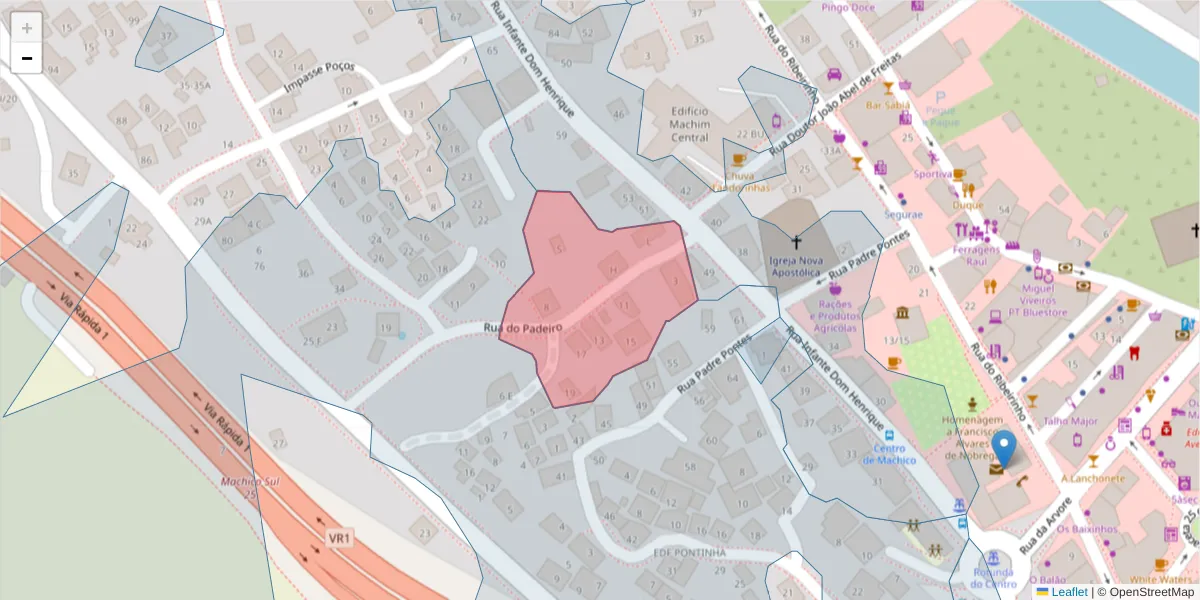 Mapa detalhado do código postal 9200-139 com limites, códigos postais vizinhos e agências dos correios