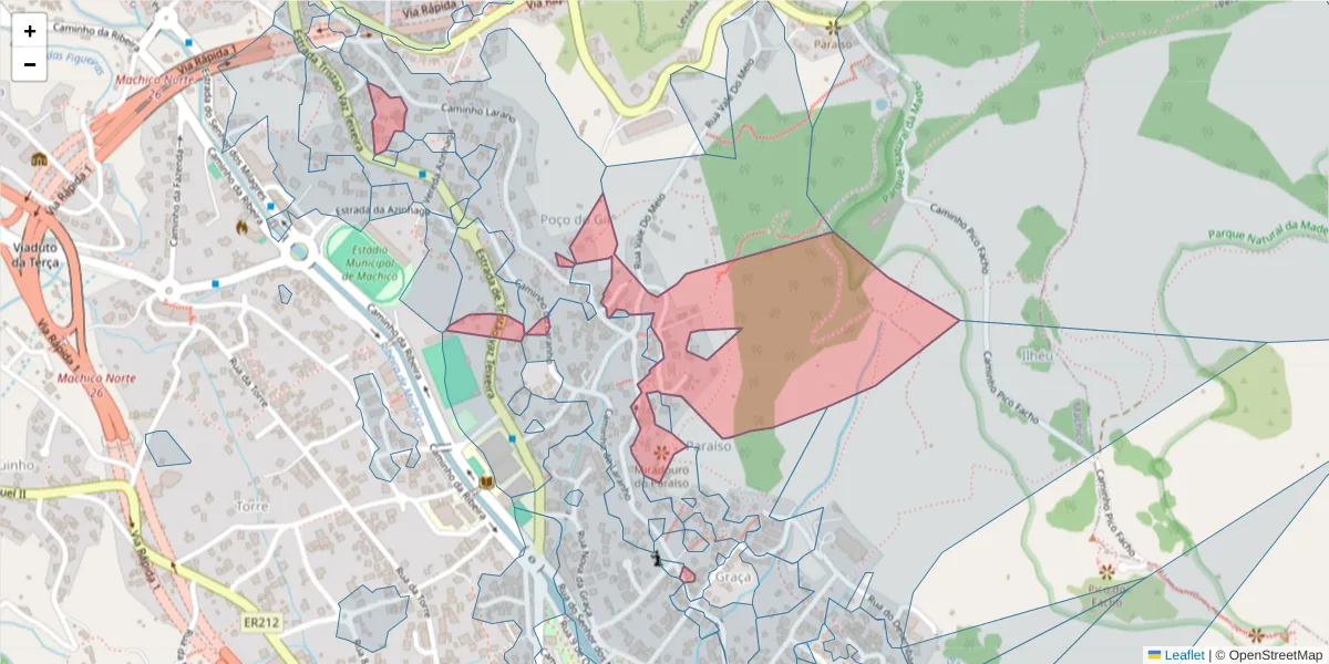 Mapa detalhado do código postal 9200-145 com limites, códigos postais vizinhos e agências dos correios