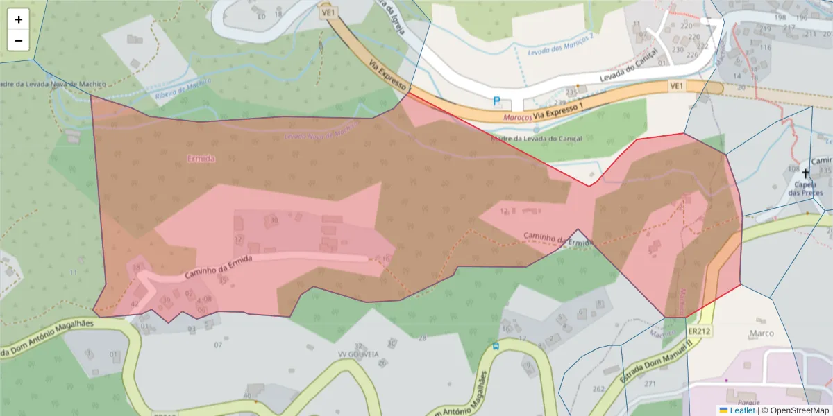 Mapa detalhado do código postal 9200-153 com limites, códigos postais vizinhos e agências dos correios