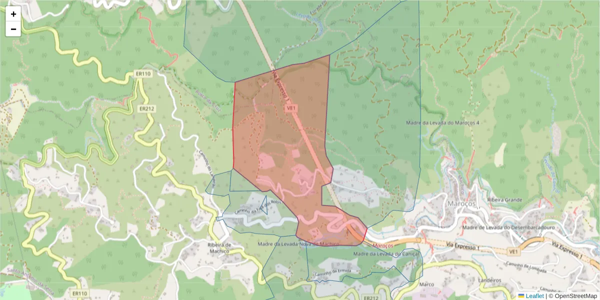 Mapa detalhado do código postal 9200-159 com limites, códigos postais vizinhos e agências dos correios