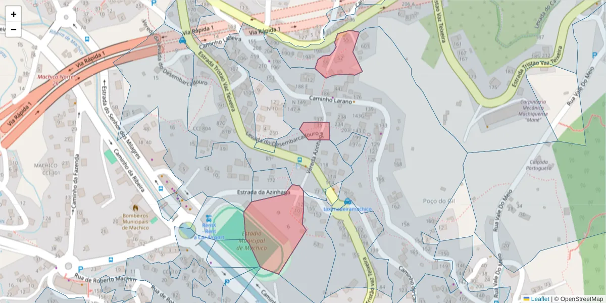 Mapa detalhado do código postal 9200-409 com limites, códigos postais vizinhos e agências dos correios