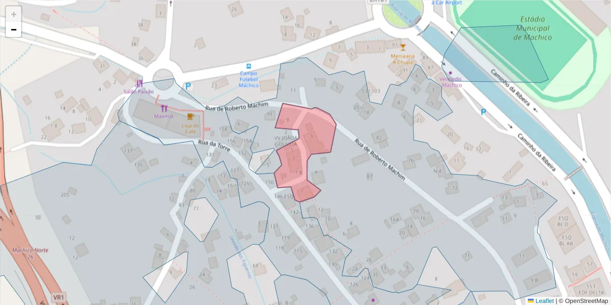 Mapa detalhado do código postal 9200-416 com limites, códigos postais vizinhos e agências dos correios