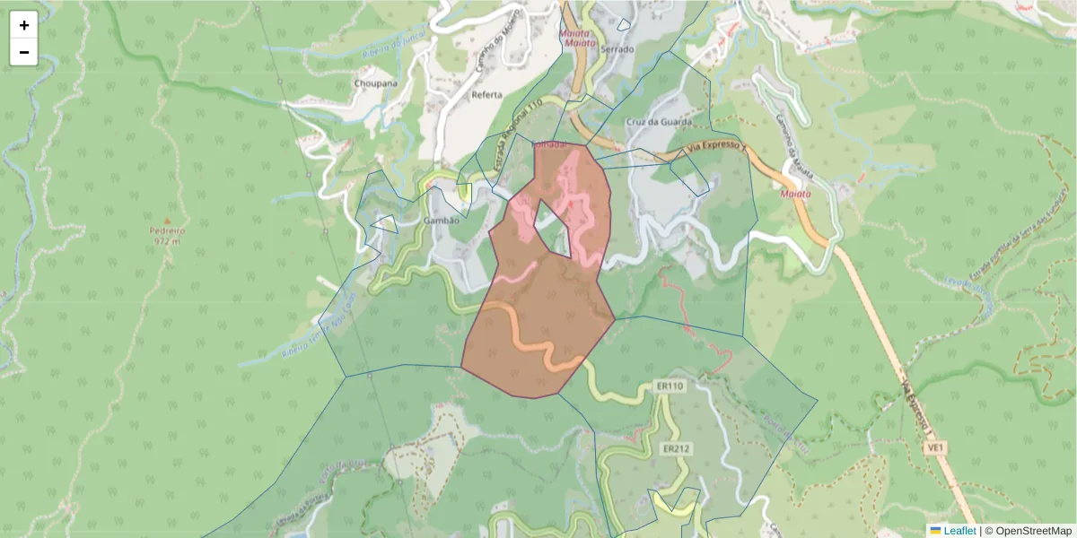 Mapa detalhado do código postal 9225-120 com limites, códigos postais vizinhos e agências dos correios