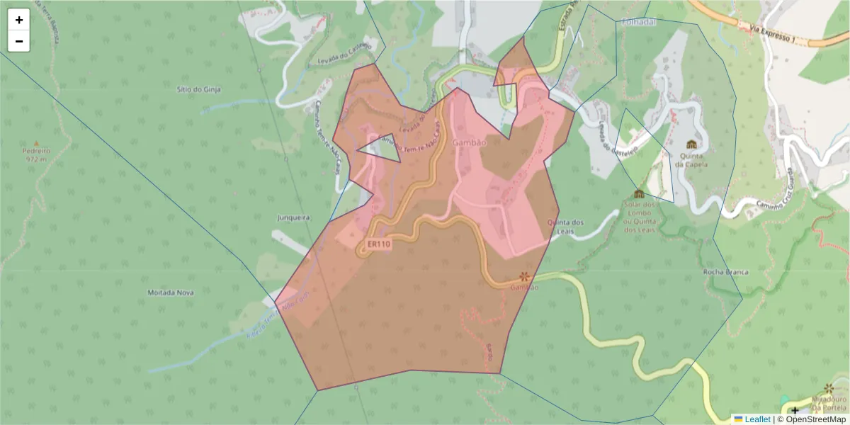 Mapa detalhado do código postal 9225-140 com limites, códigos postais vizinhos e agências dos correios