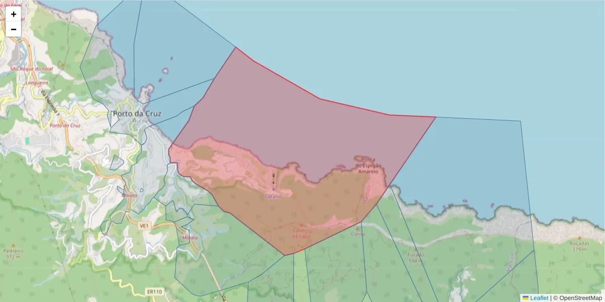 Mapa detalhado do código postal 9225-170 com limites, códigos postais vizinhos e agências dos correios