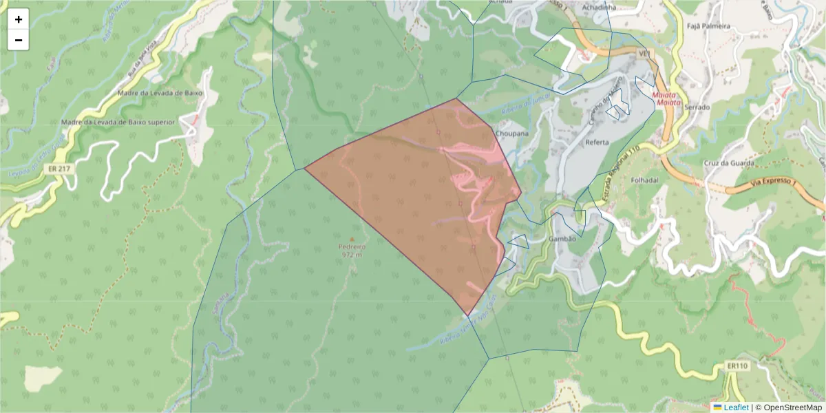 Mapa detalhado do código postal 9225-230 com limites, códigos postais vizinhos e agências dos correios