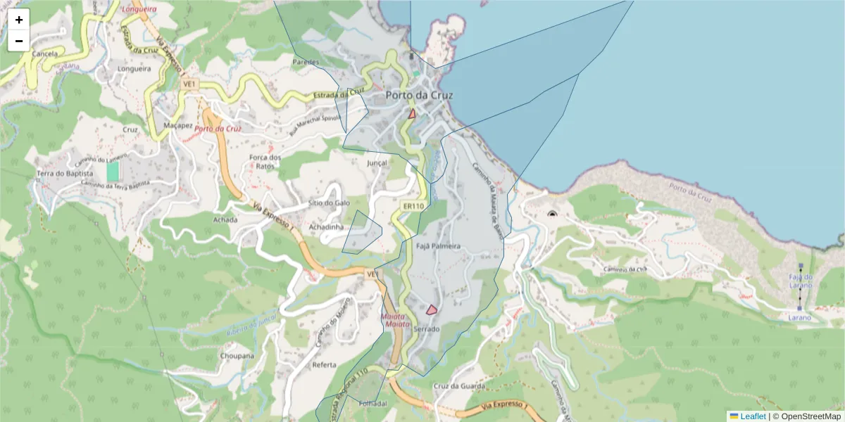 Mapa detalhado do código postal 9225-999 com limites, códigos postais vizinhos e agências dos correios