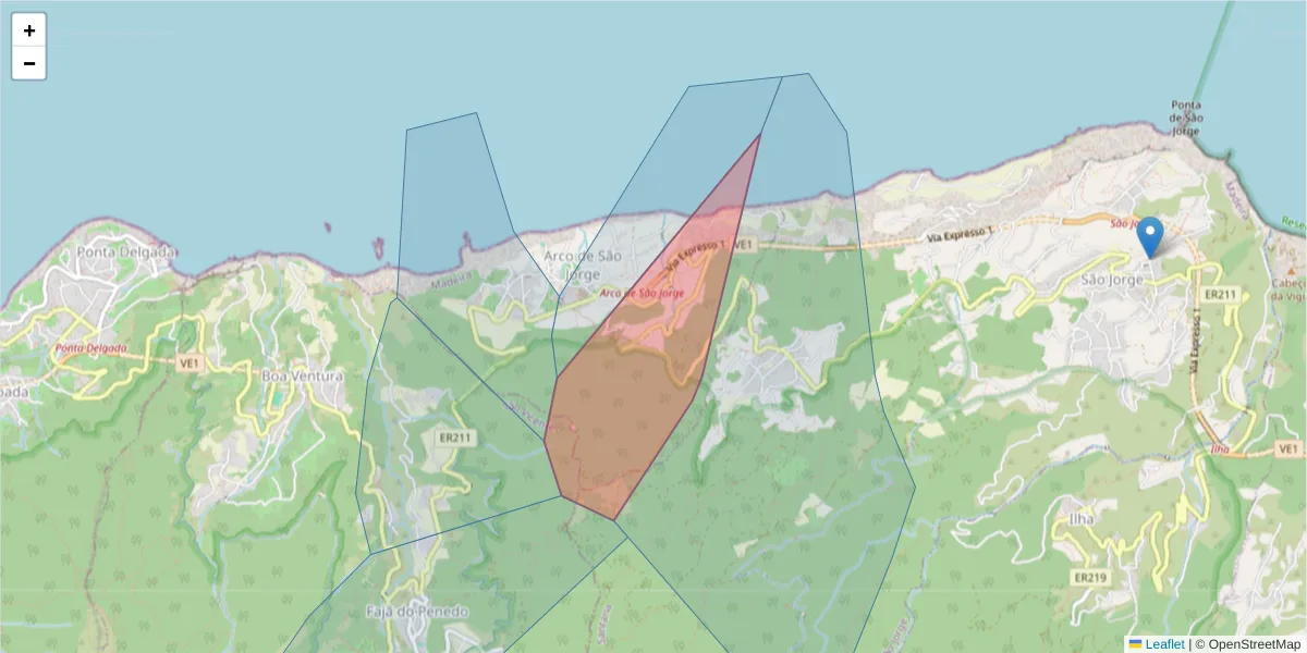 Mapa detalhado do código postal 9230-014 com limites, códigos postais vizinhos e agências dos correios
