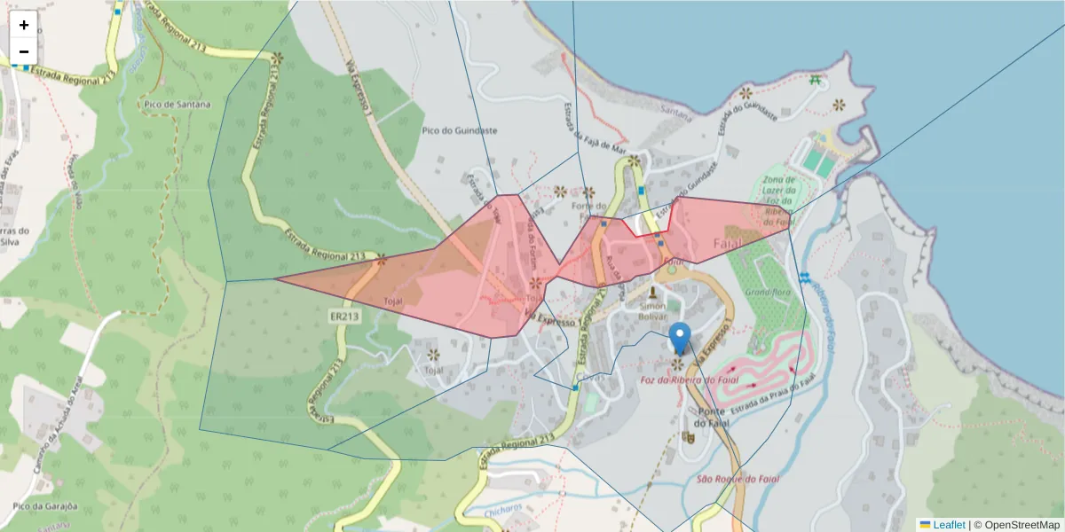 Mapa detalhado do código postal 9230-044 com limites, códigos postais vizinhos e agências dos correios