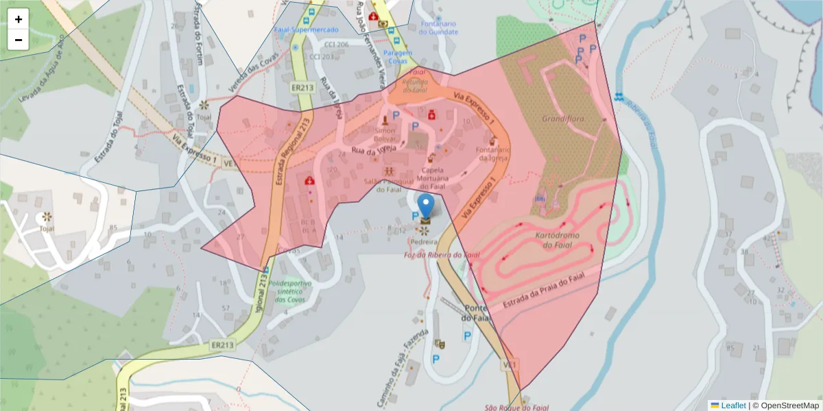 Mapa detalhado do código postal 9230-053 com limites, códigos postais vizinhos e agências dos correios
