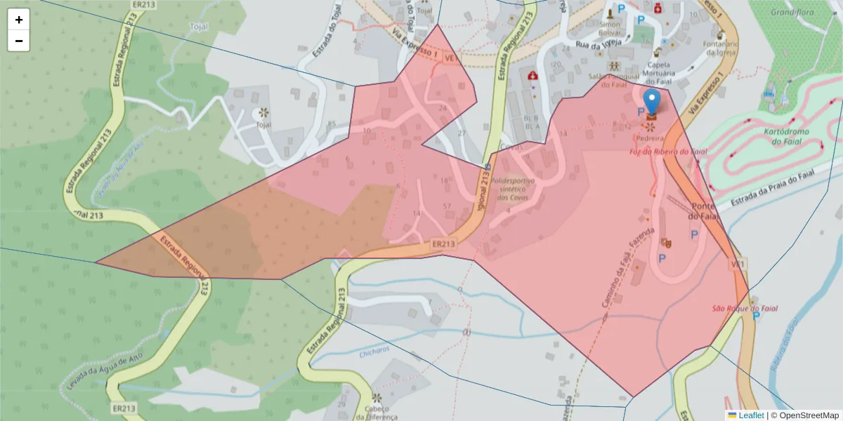 Mapa detalhado do código postal 9230-059 com limites, códigos postais vizinhos e agências dos correios