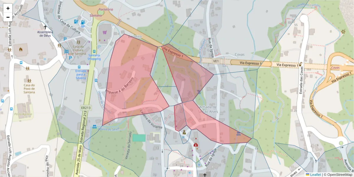 Mapa detalhado do código postal 9230-083 com limites, códigos postais vizinhos e agências dos correios