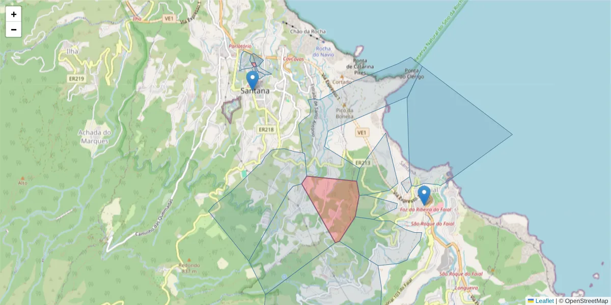 Mapa detalhado do código postal 9230-093 com limites, códigos postais vizinhos e agências dos correios