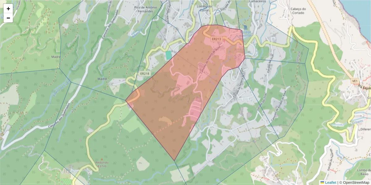 Mapa detalhado do código postal 9230-097 com limites, códigos postais vizinhos e agências dos correios