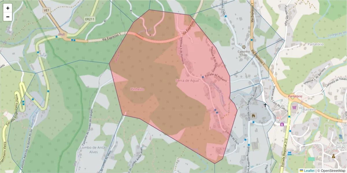 Mapa detalhado do código postal 9230-111 com limites, códigos postais vizinhos e agências dos correios