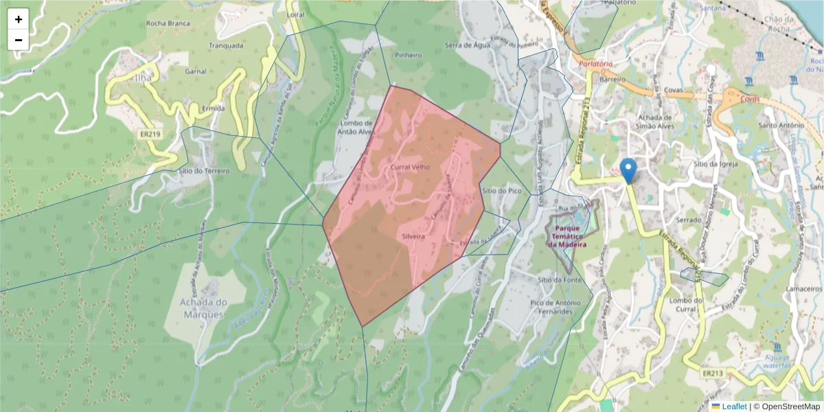 Mapa detalhado do código postal 9230-117 com limites, códigos postais vizinhos e agências dos correios