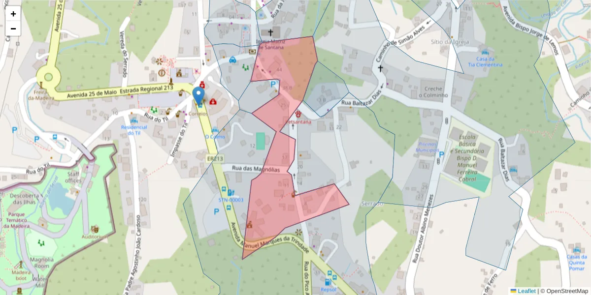 Mapa detalhado do código postal 9230-123 com limites, códigos postais vizinhos e agências dos correios