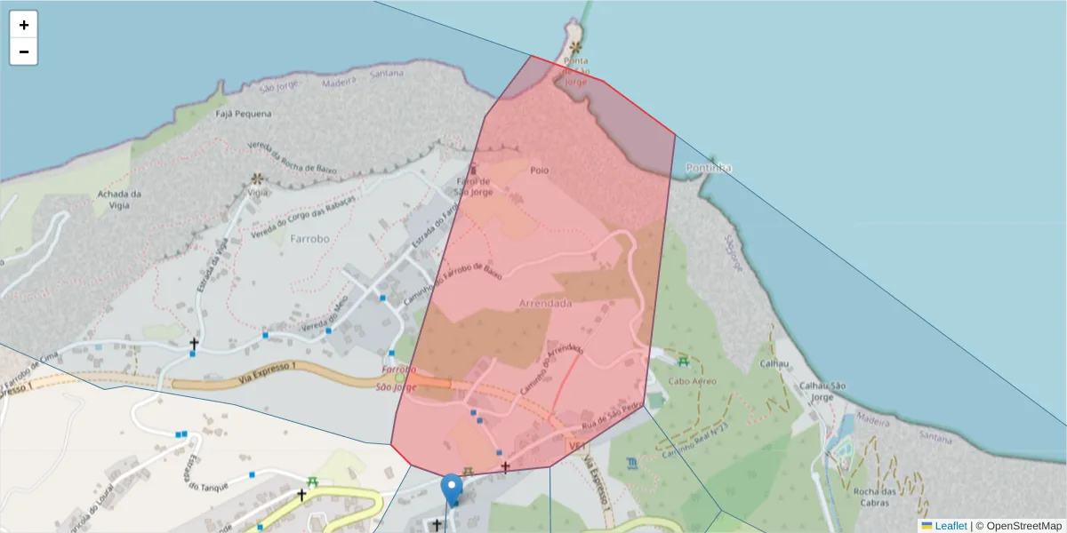 Mapa detalhado do código postal 9230-167 com limites, códigos postais vizinhos e agências dos correios