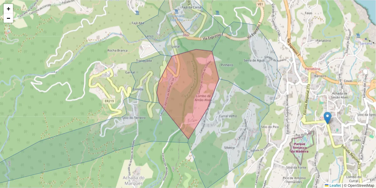 Mapa detalhado do código postal 9230-231 com limites, códigos postais vizinhos e agências dos correios