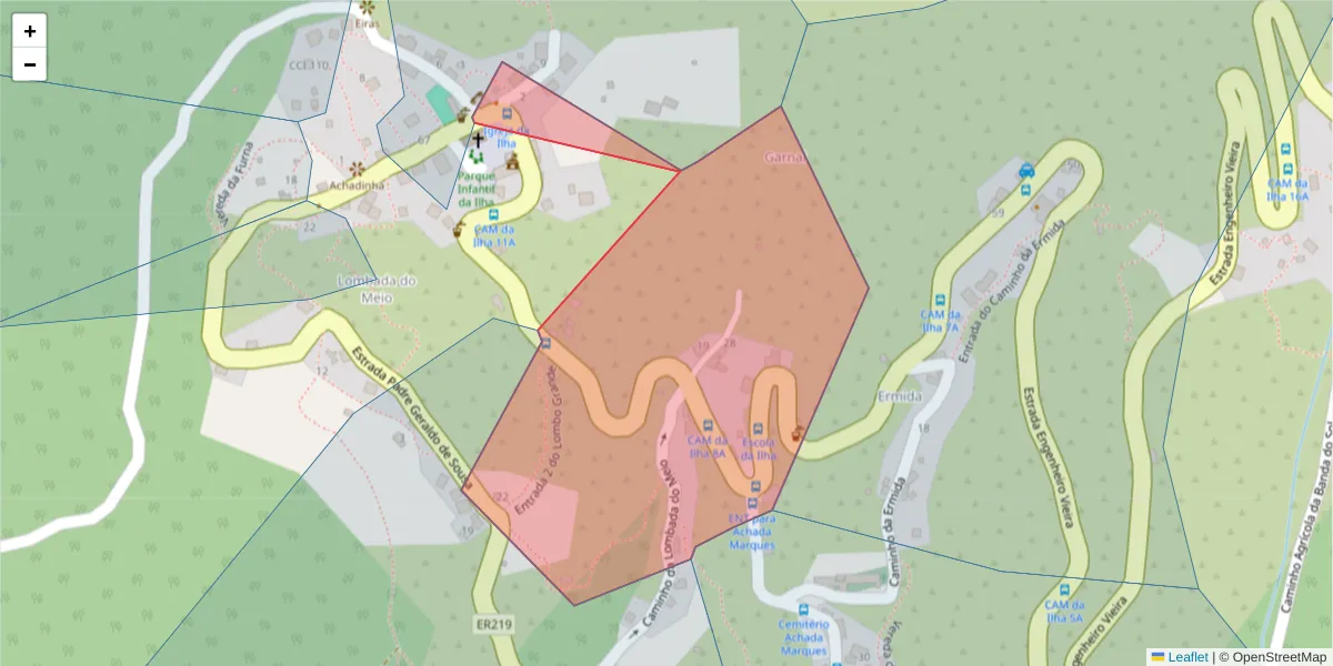Mapa detalhado do código postal 9230-236 com limites, códigos postais vizinhos e agências dos correios