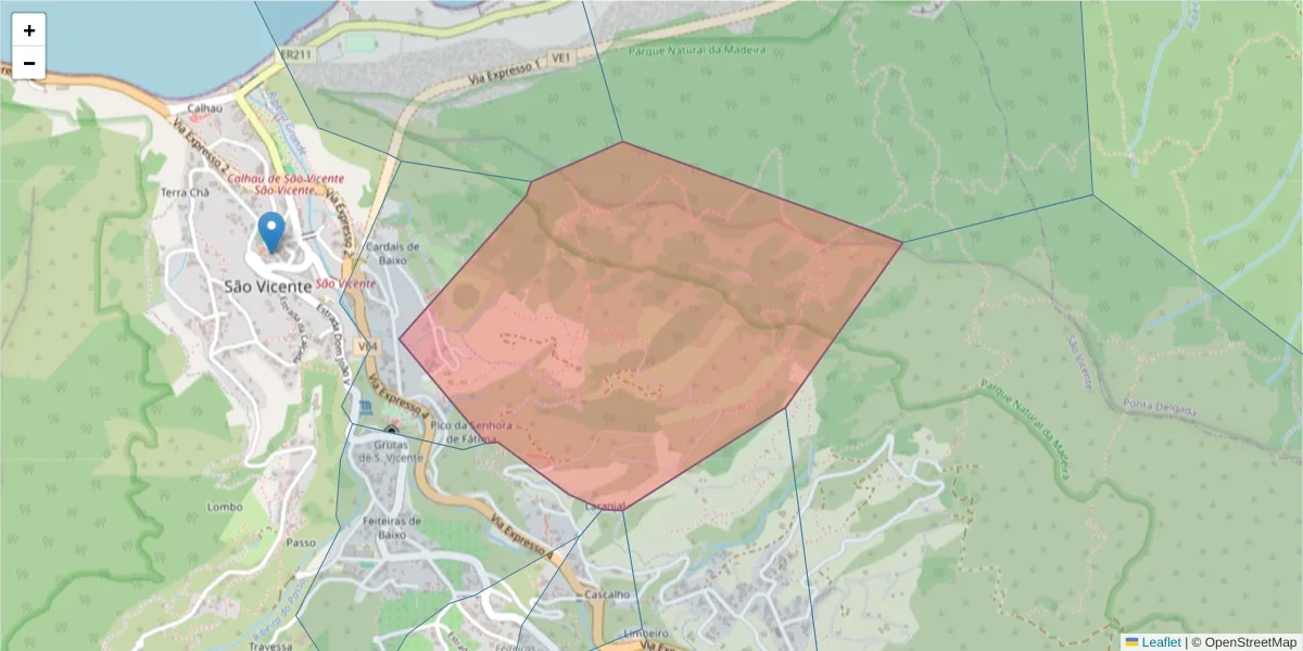 Mapa detalhado do código postal 9240-021 com limites, códigos postais vizinhos e agências dos correios